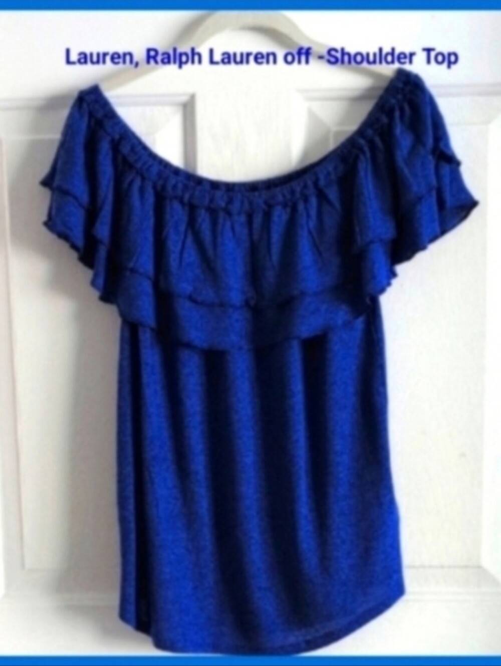 Lauren Ralph Royal Blue Off-Shoulder Ruffle Top, Med, Summer